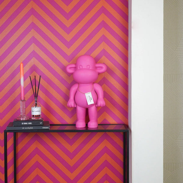 Ornament - Monkey Figurine 'The Legend' - Resin - Pink - 33x21x50cm