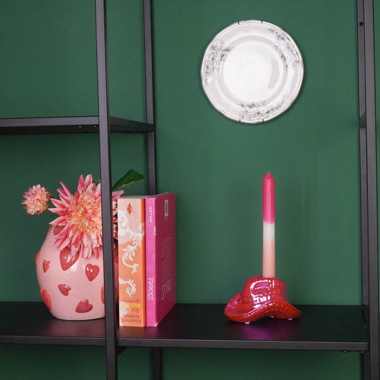 Candlestick - Cowboy Hat - Ceramic - Pink - 13.5x11x7 cm