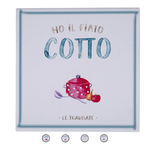 Squared Ceramic Trivet, Heat-Insulating Cork Bottom, Le Travisate