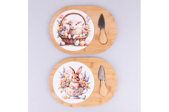 EASTER FARM CUTTING BOARD 19X26.5 W/KNIFE. 2ASSORTED - 5926477