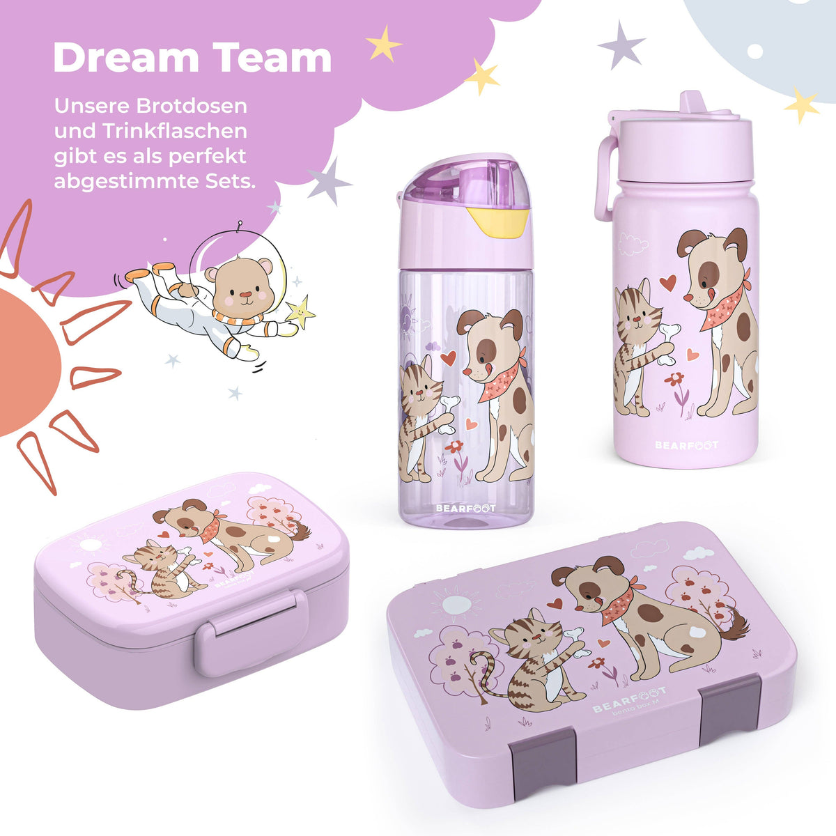 Thermo Kids Stainless Steel Water Bottle - Dog&Cat Purple