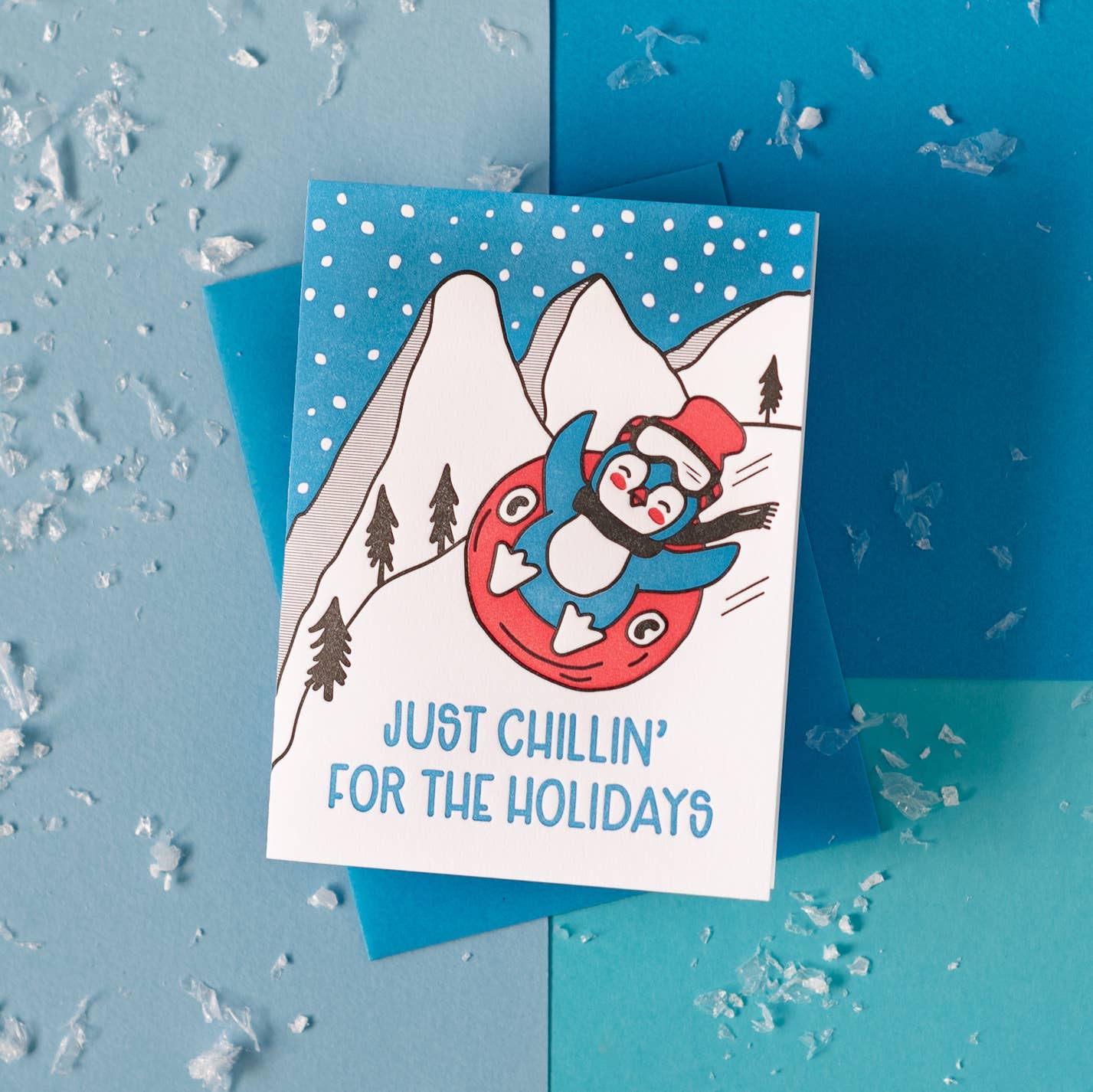 Pinguïn-wenskaart "Lekker relaxen tijdens de feestdagen"
