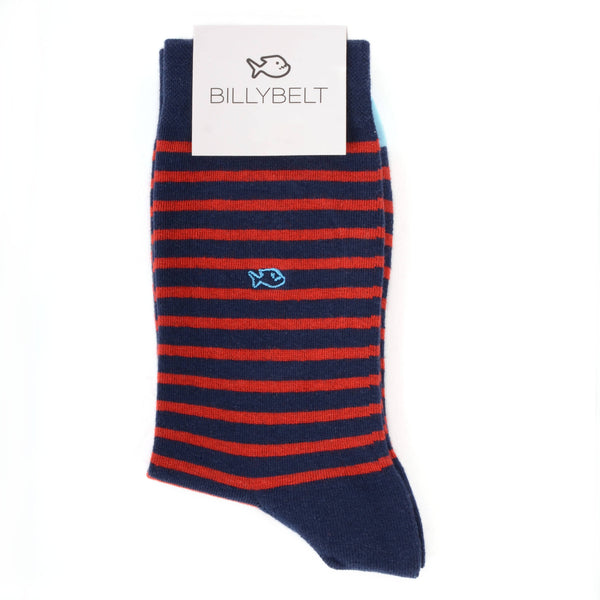 Marineblau/rot gestreifte Socken