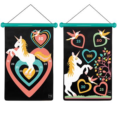 Scratch Active Play: JEU DE FLÉCHETTES MAGNÉTIQUES Licorne avec des PAILLETTES 36x55cm, imprimé en double face, en tube, 5+