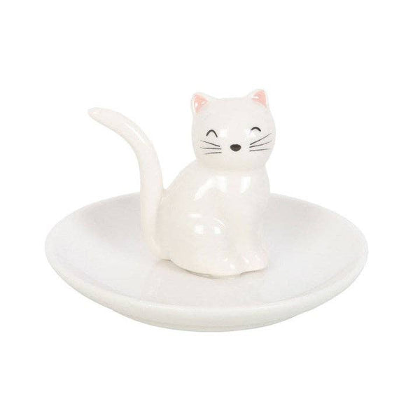 Plat à bibelots visage de chat blanc assis