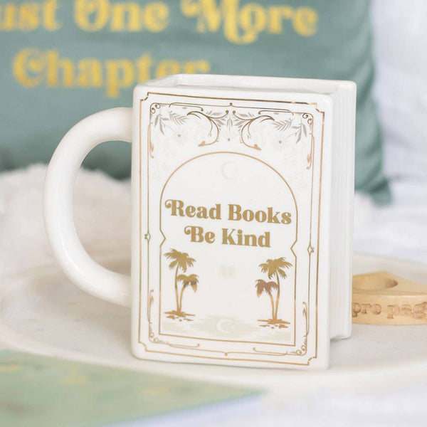 "Read Books, Be Kind" Book-Shaped Mug