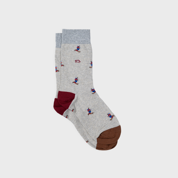 Red Track Patterned Combed Cotton Socks