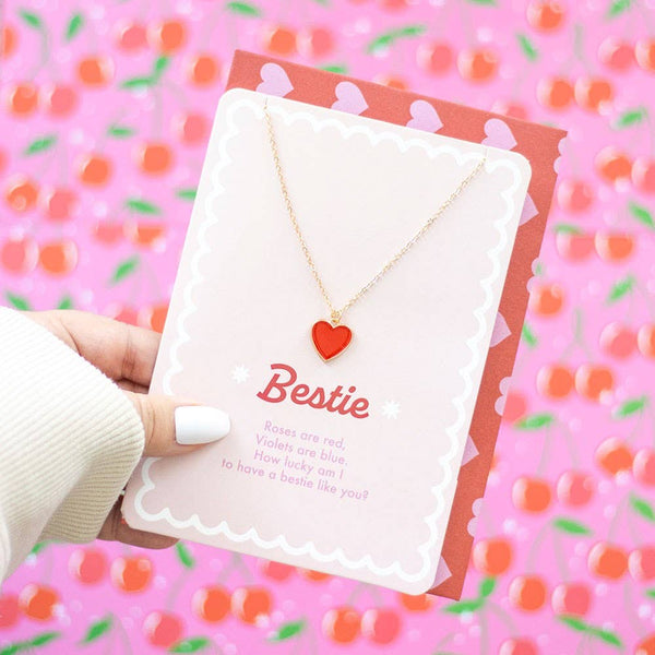 Enamel Heart Necklace Best Friend Valentine's Day Greeting Card