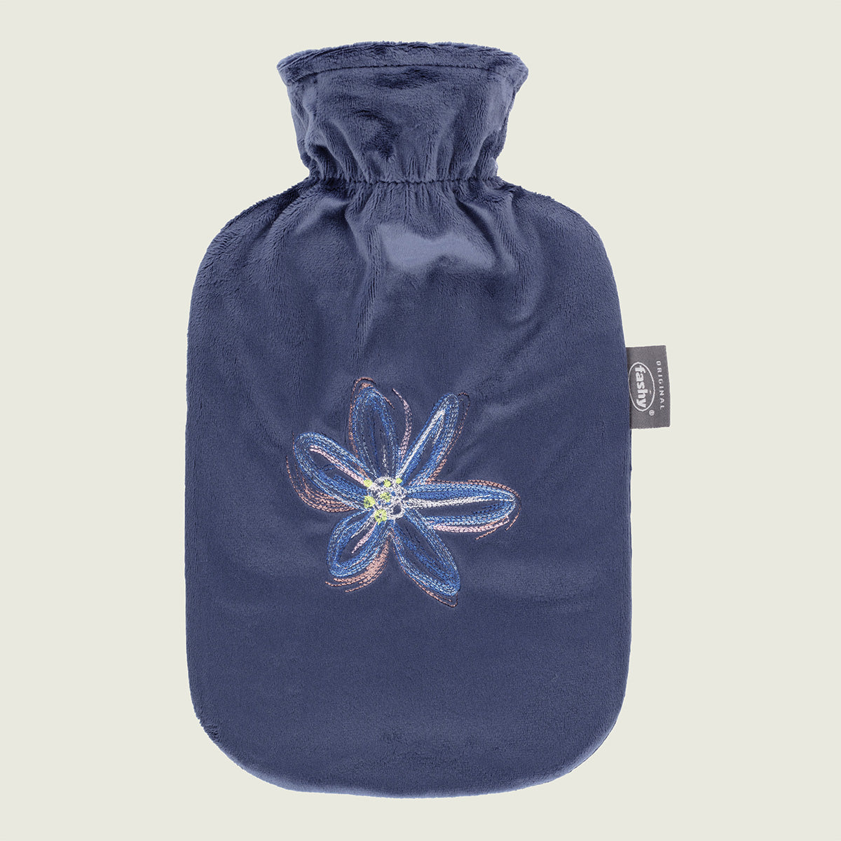 Bouillotte à eau déhoussable fleur bleu foncé thermoplastique Fashy