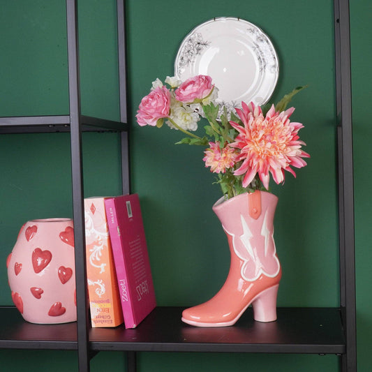 Flower vase - Boot-shaped vase - Ceramic - Pink/Orange - 16.5x10.5x26.5cm