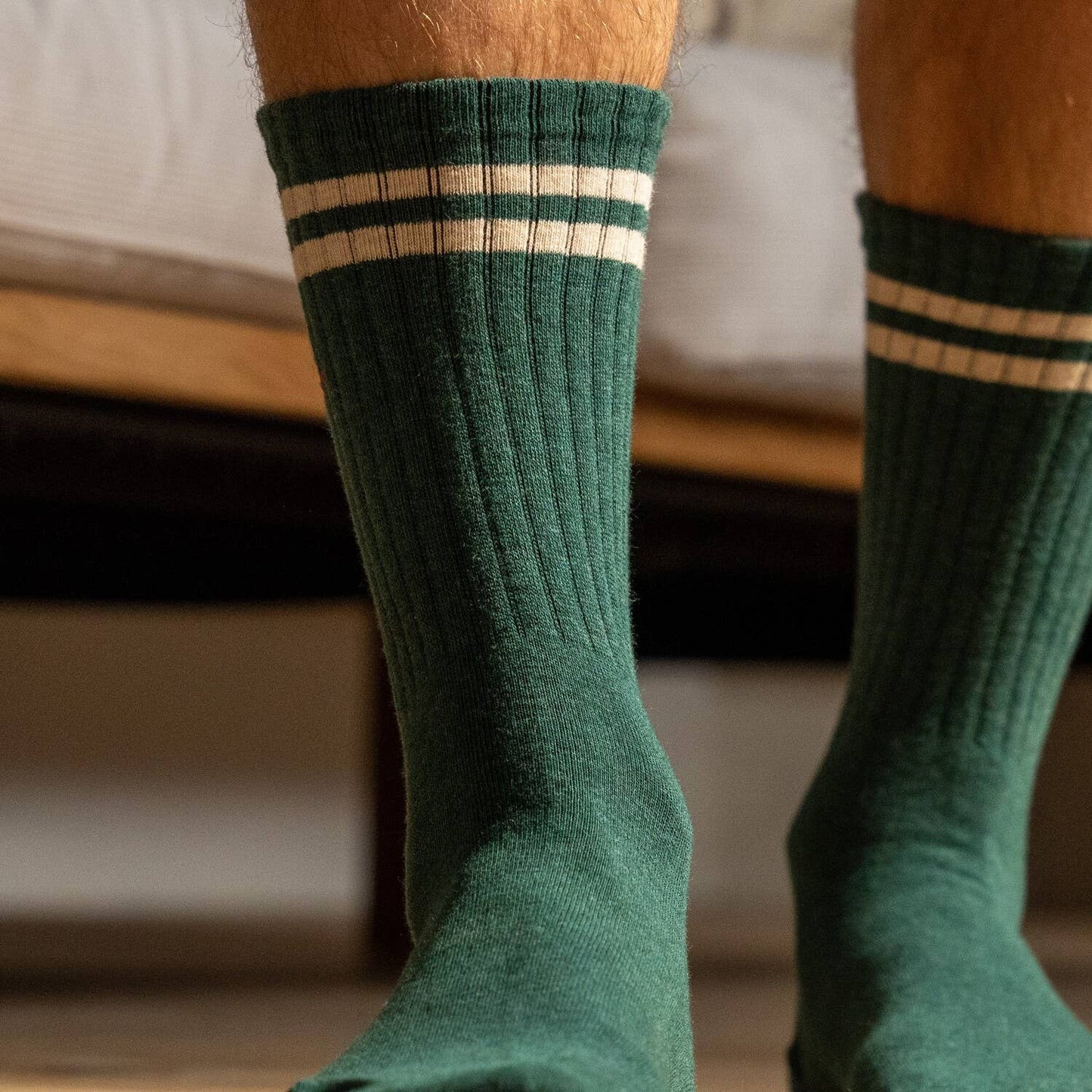 Retro sokken - turquoise, beige strepen