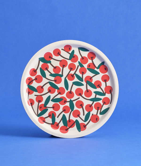 Round Serving Tray with Cherries