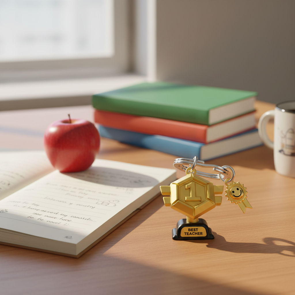 Sleutelhanger met trofee voor beste leraar