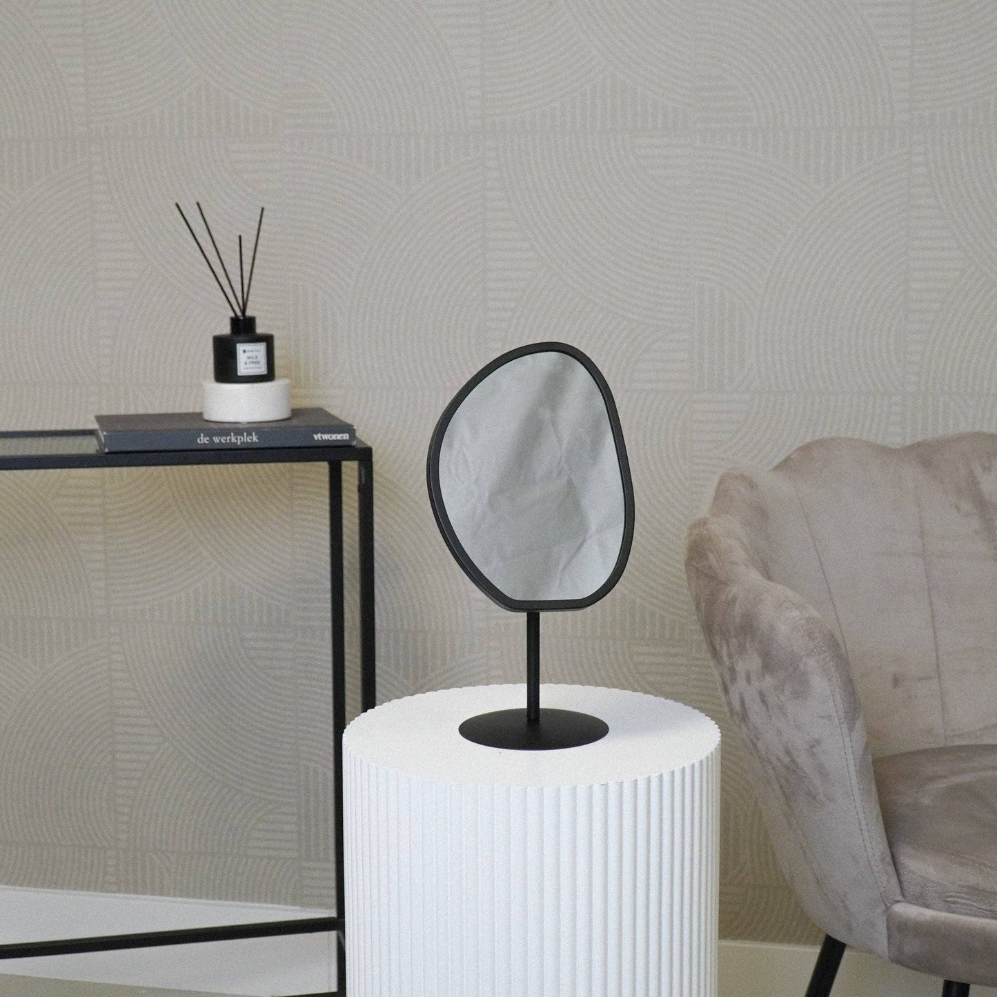 Spiegel - Organisch - Metaal - Zwart - 16,5 x 12 x 31,5 cm