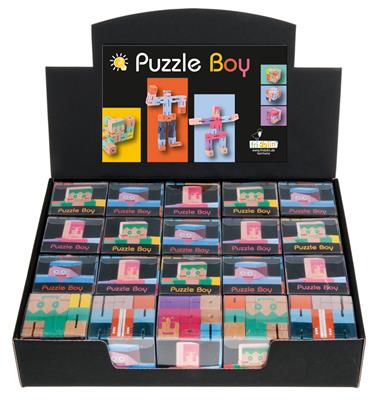 Casse-tête: PUZZLE-BOY 5x5x5cm, en bois multcolore, en boîte, en présentoir, 3+