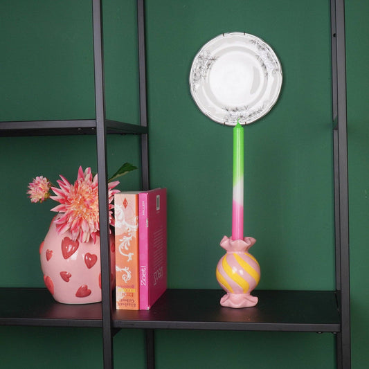 Candlestick - Toffee Candy - Ceramic - Pink/Yellow - 8.5x8.5x13 cm
