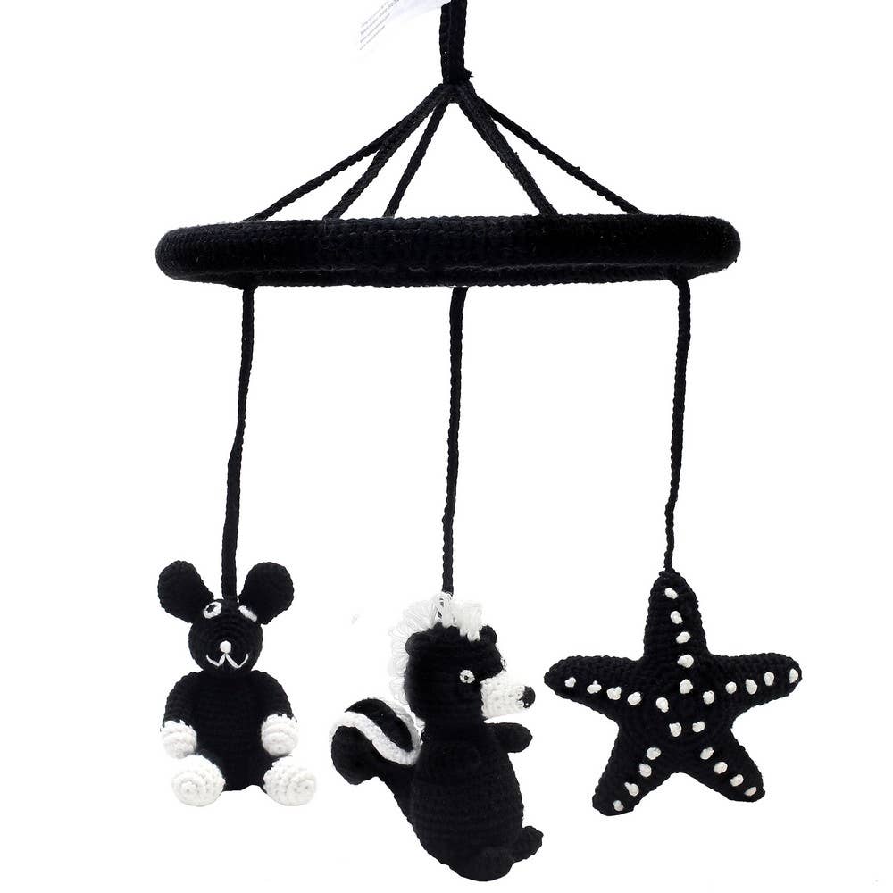 Mobile with skunk, starfish and rabbit