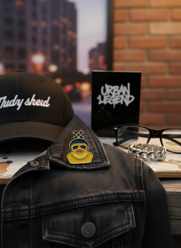 Photo produit - Pin’s Canard Jaune avec Casque Moto à Hélices