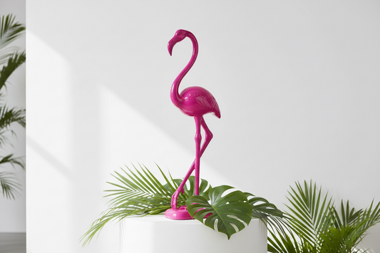 Standing electric pink flamingo figurine
