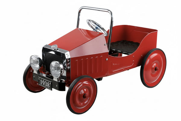 Voiture à pédales: ROUGE (1938) 80x40x53,5cm, en métal et plastique, 3+
