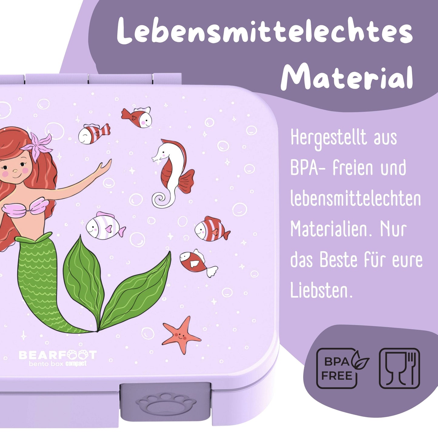Compartmentalized, leakproof lunch box - Purple Mermaid