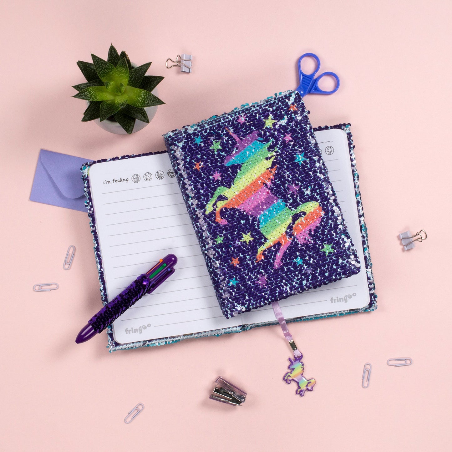 Carnet à sequins – arc-en-ciel licorne