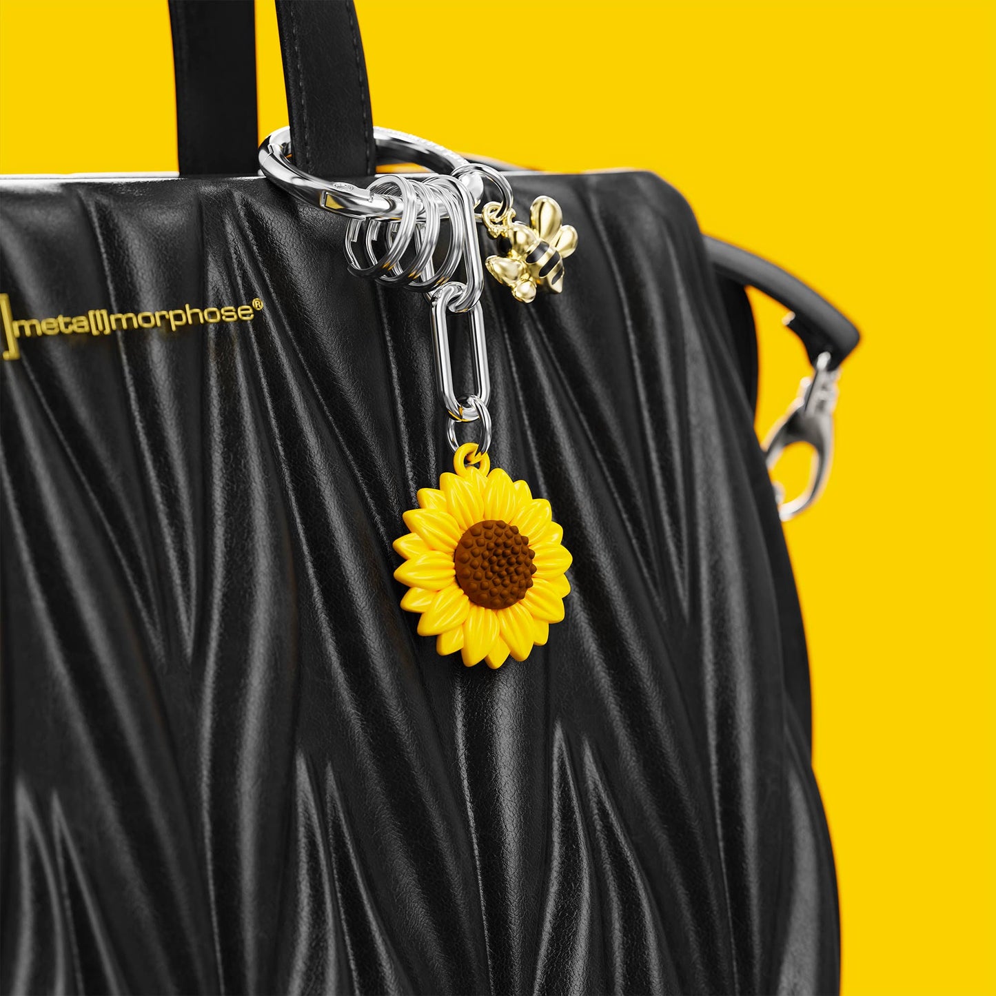 Sunflower and Bee Charm Keychain