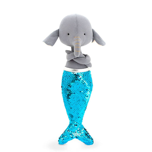 Peluche en coton, Alicia l'éléphant sirène : 29 cm, dès 3 ans