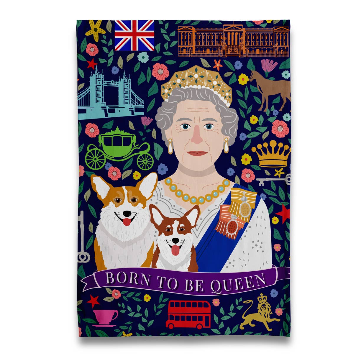 Queen Tea Towel with Corgi "Born to Be Queen"