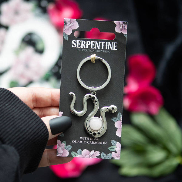 Snake keychain with rose quartz crystal