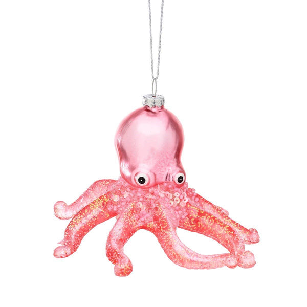 Pink Glitter Octopus Christmas Ornament