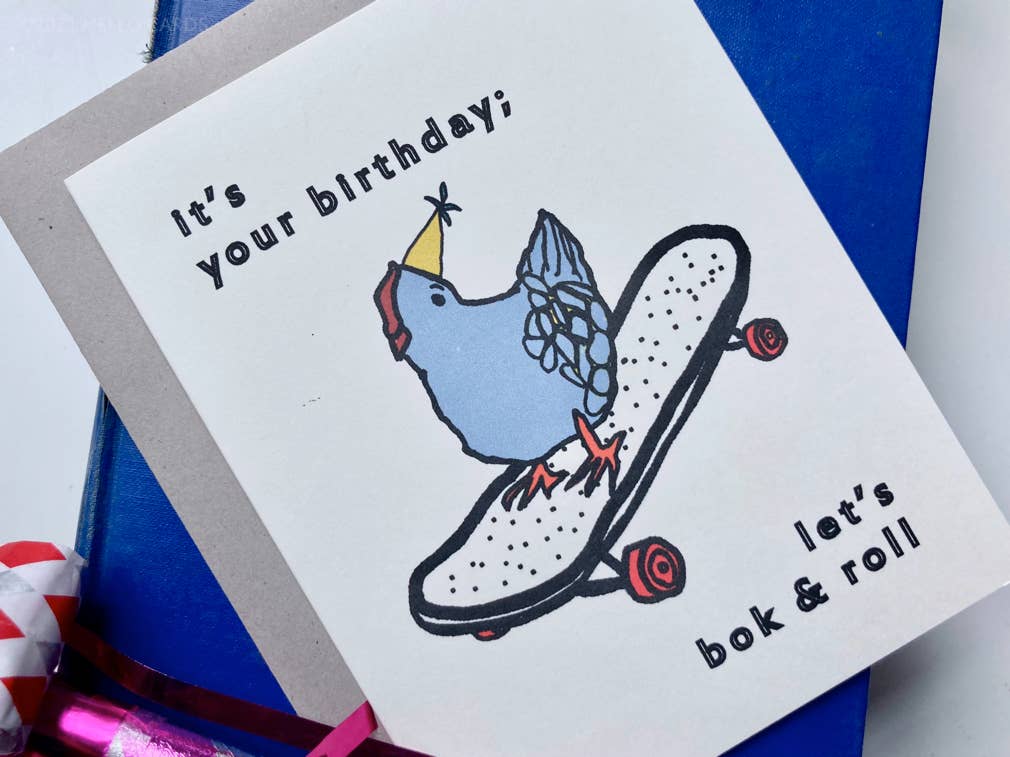 Chicken Skateboard "Bok & Roll" Birthday Card