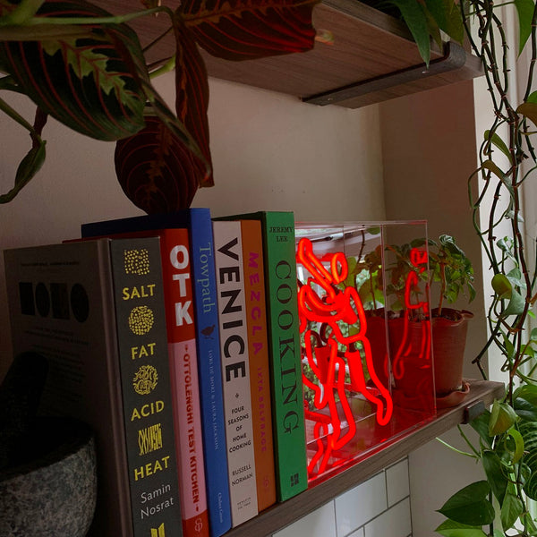 Panneau de boîte en néon 'Bookcase Man