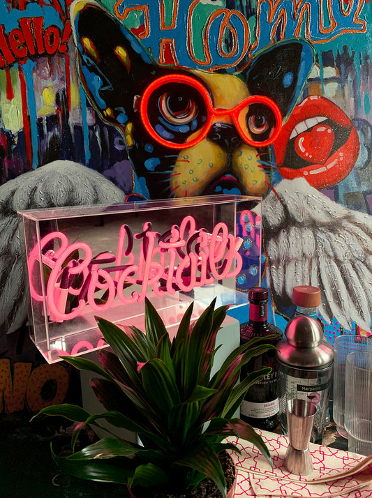 'Cocktails' Glass Neon Sign - Pink
