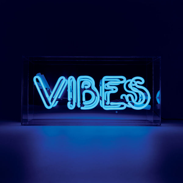 Neon Glass Box Sign 'Vibes