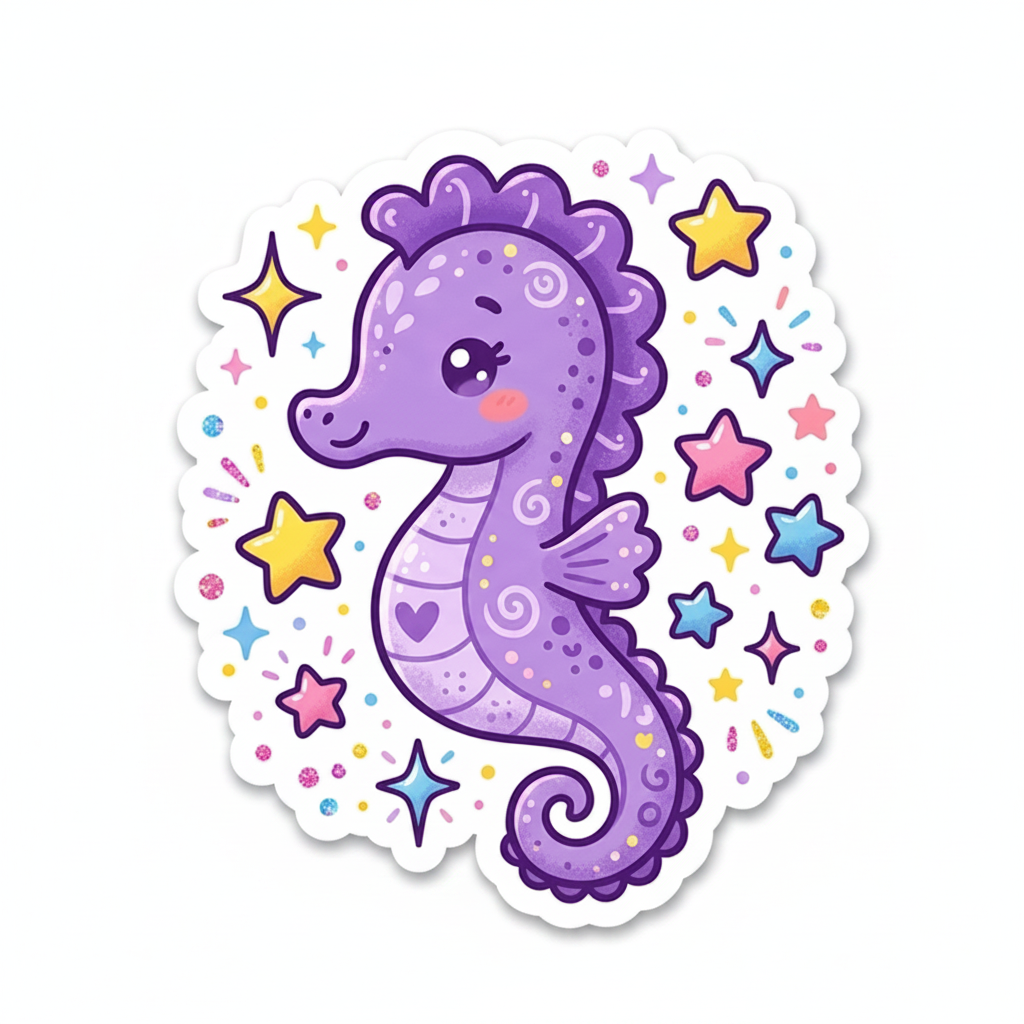 Autocollant Hippocampe Kawaii