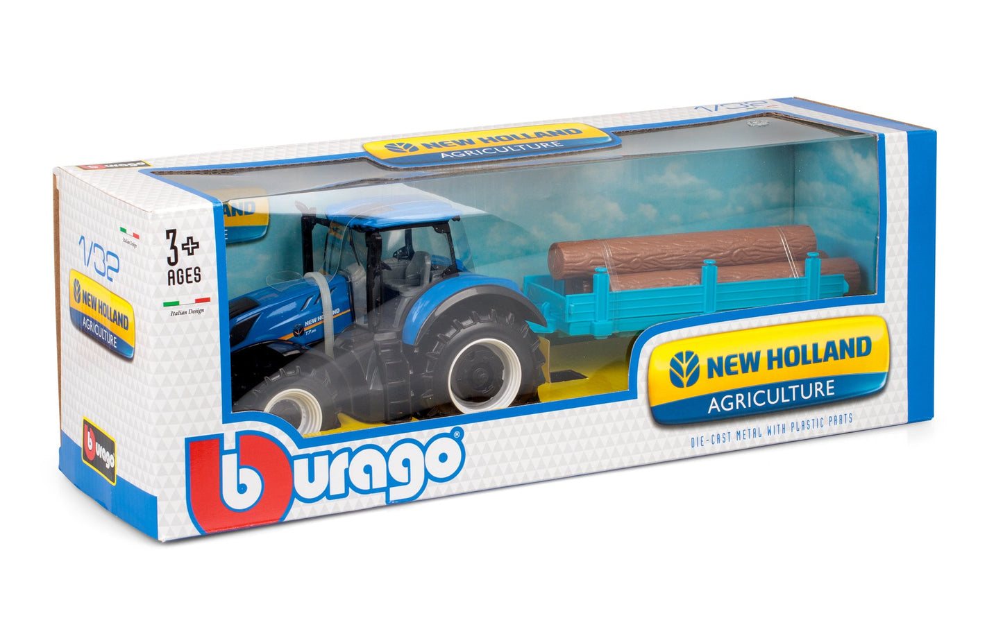 NEW HOLLAND T7.315 TRACTOR WITH LOG TRAILER 1:32