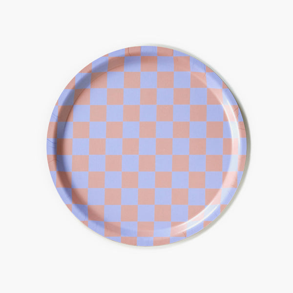 CHECKER Lilac/Peach Round Serving Tray - 31 cm