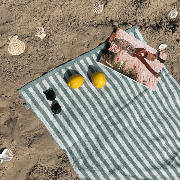 Cotton Beach Towel - Green/White - Resort Stripe - 180 x 90 cm