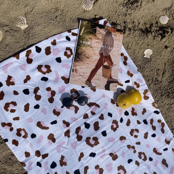 Cotton Beach Towel - Khaki - Leopard - 135 x 65 cm
