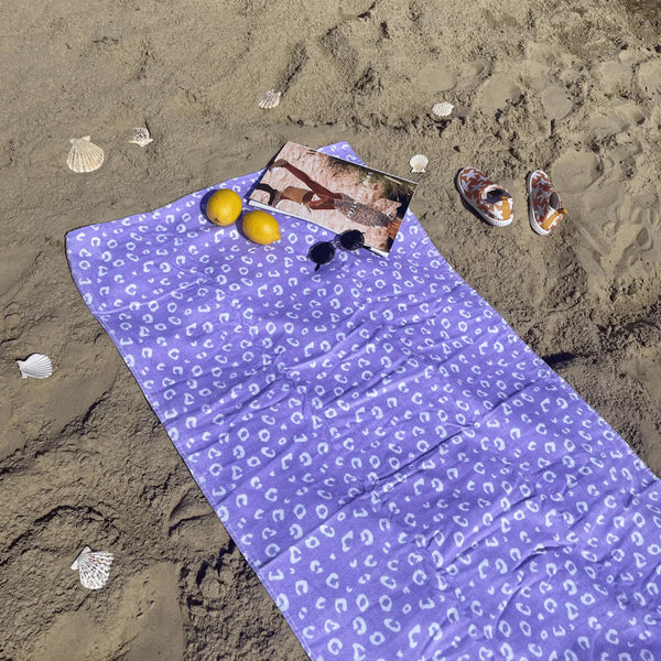 Beach Towel Cotton - Lilac - Leopard - 135 x 65 cm