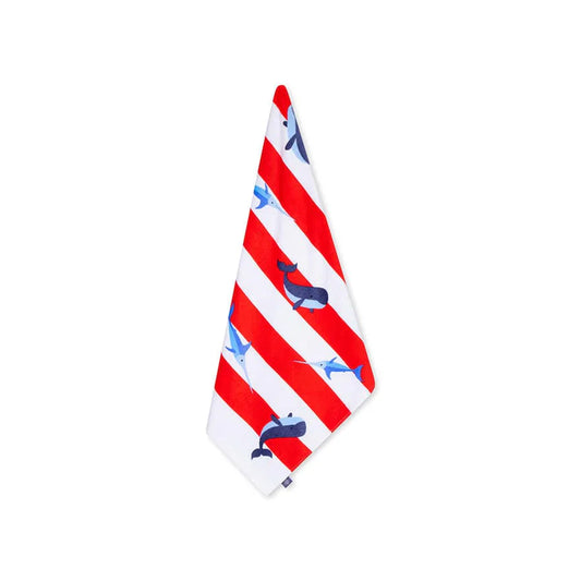 Beach Towel Cotton - Red/White - Ocean Stripes - 135 x 65 cm