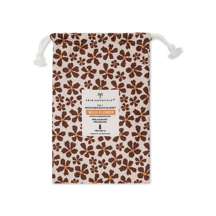 Beach Towel Microfiber - Brown - Wild Flower - 180 x 180 cm
