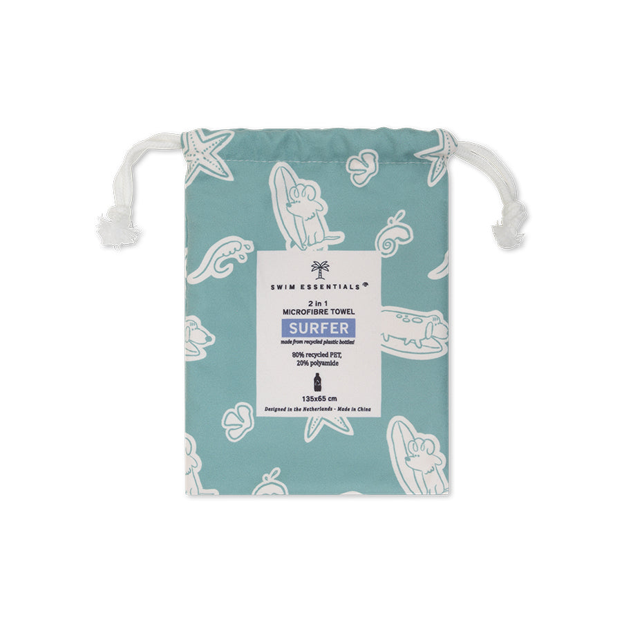 Beach Towel Microfiber - Green - Surf Dogs - 135 x 65 cm