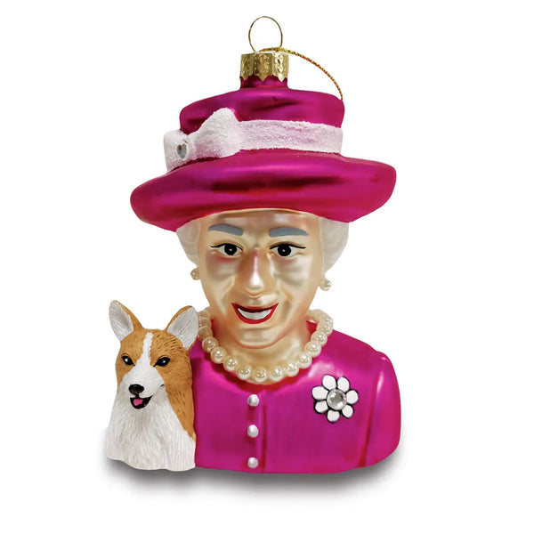 Queen Elizabeth & Corgi Fuchsia Christmas Bauble