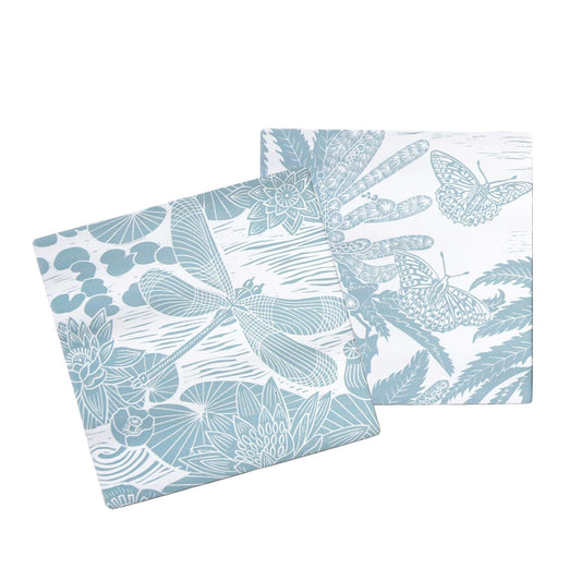 Set of 2 Kate Heiss Powder blue ceramic coasters