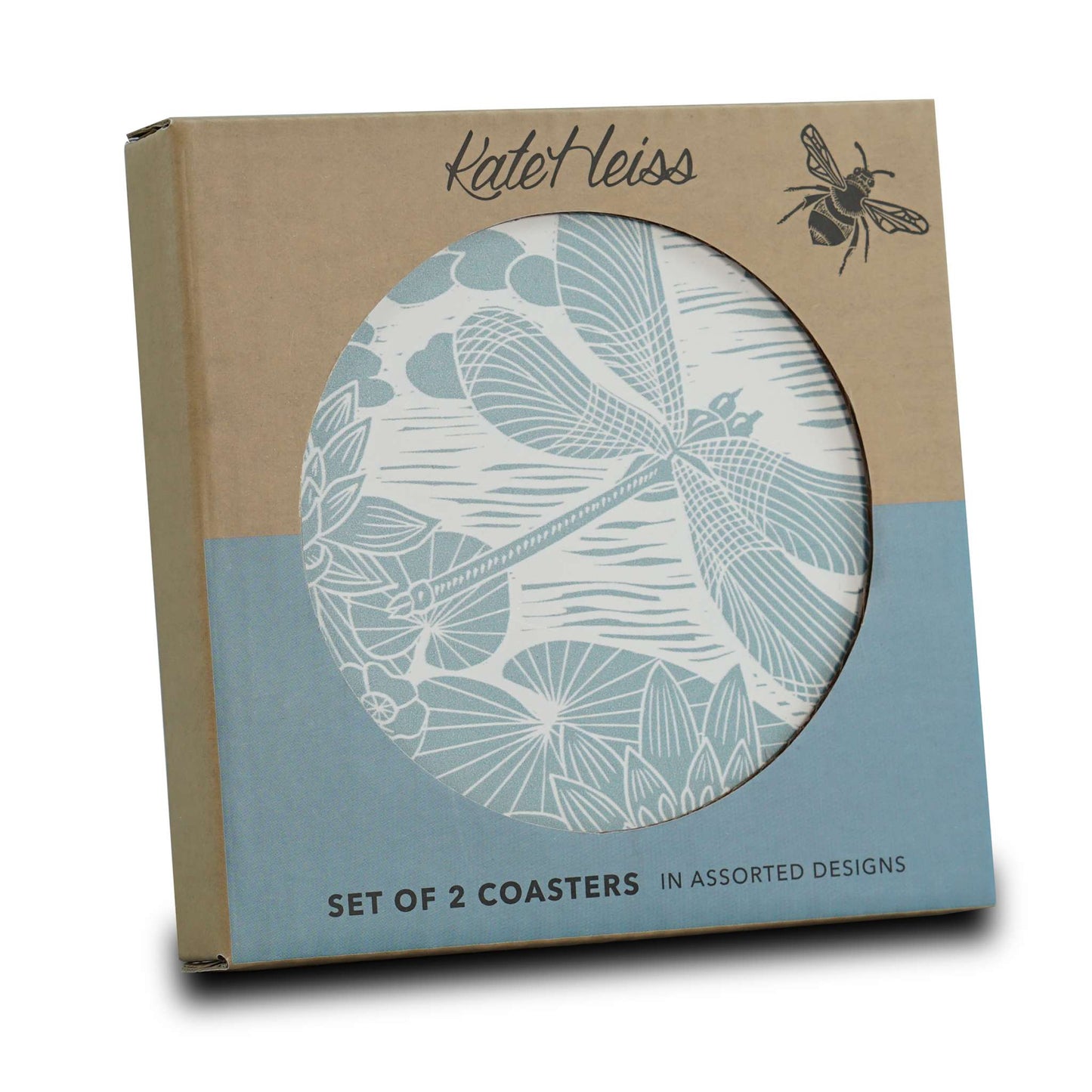 Set of 2 Kate Heiss Powder blue ceramic coasters