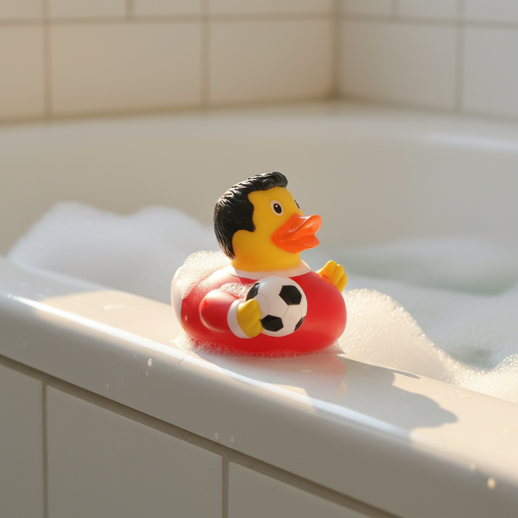 Red footballer duck