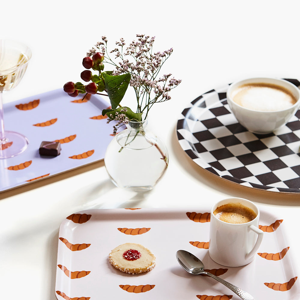 Espresso/Cream CHECKER Round Serving Tray - 31 cm