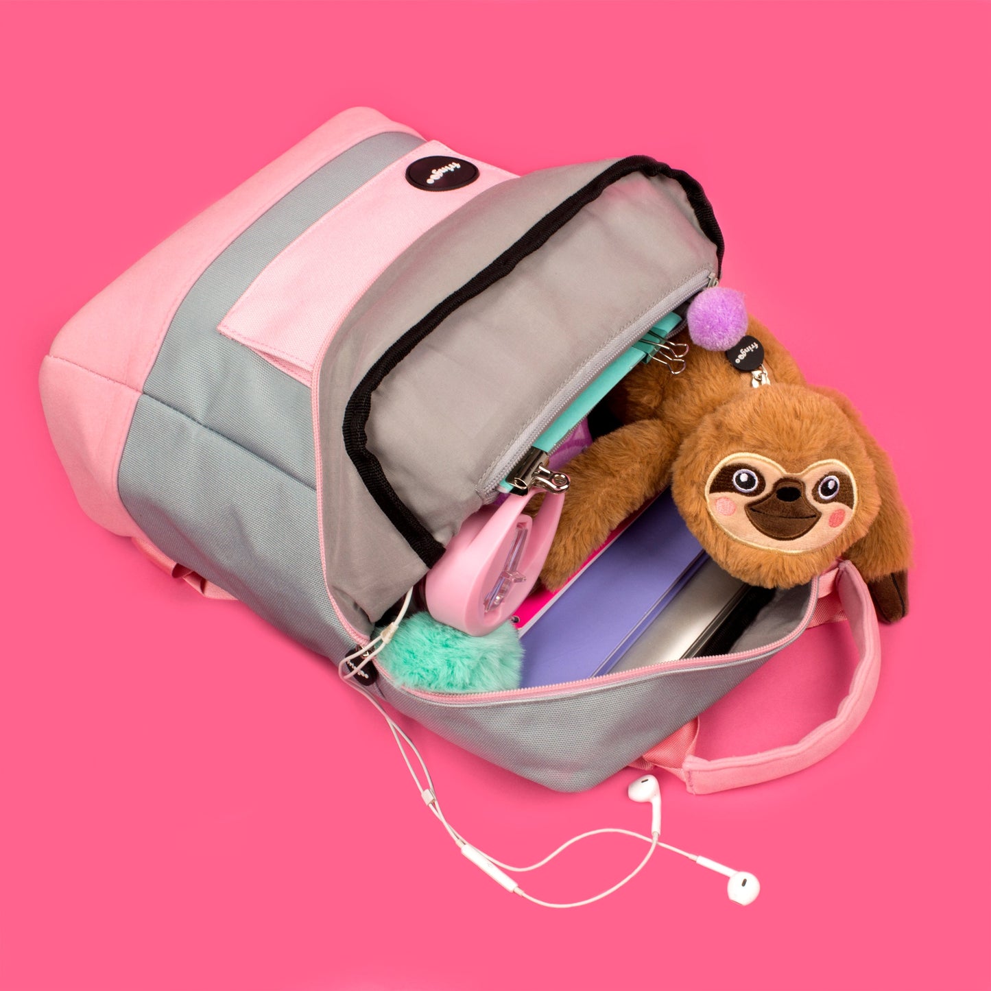 Sac à Dos Adolescent Gris et Rose
